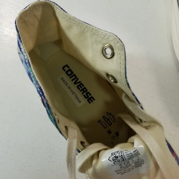 Converse Chuck Taylor All Star Floral Blue Purple Hi Top Sneakers 7 - Picture 12 of 13